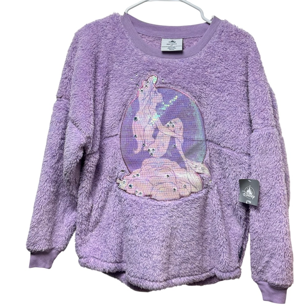 Disney Spirit Jersey Women XS Purple Little Mermaid Sequin Fleece Pullover NEW